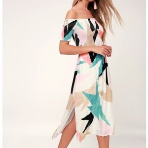 SHAPE OF LOVE WHITE PRINT MIDI DRESS
